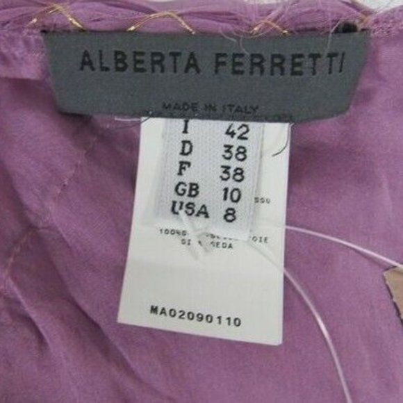 NEW ALBERTA FERRETTI Blouse 8 SILK Purple LETTUCE TOP BRAIDED SPAGHETTI STRAPS - Picture 7 of 9